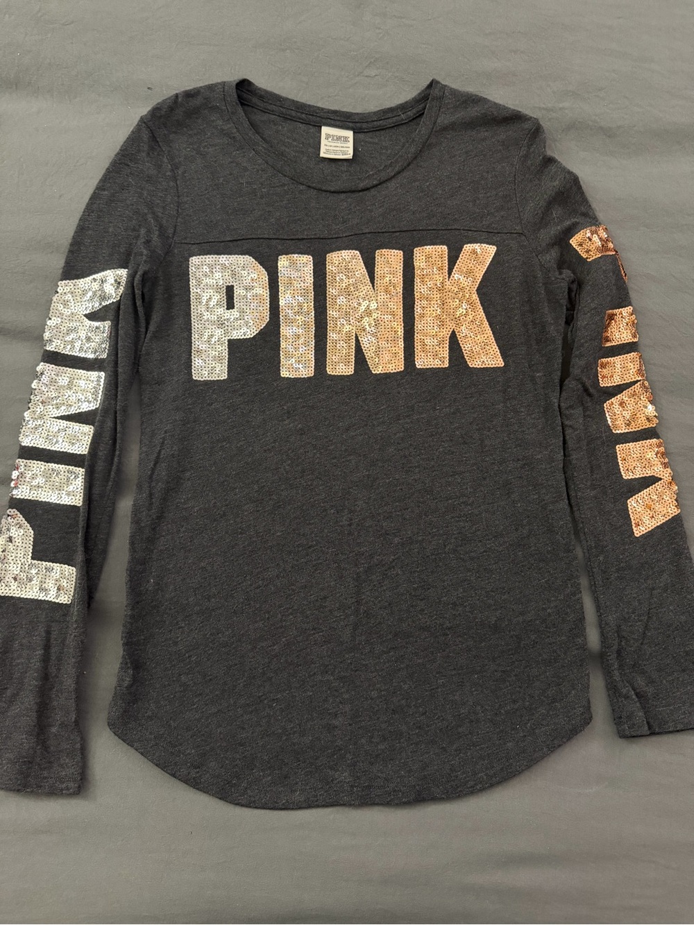PINK Victoria's Secret Black Long Sleeve Sequin Logo Top